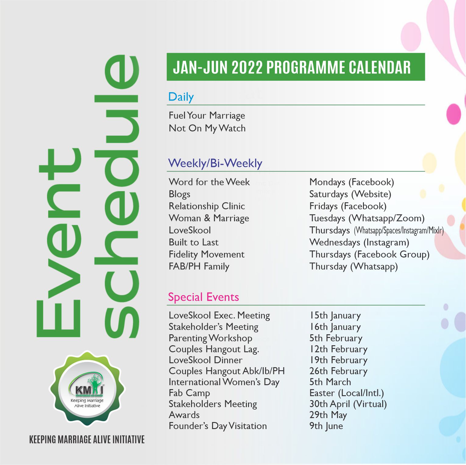 Our Events Calendar 2022 Keeping Marriage Alive Initiative